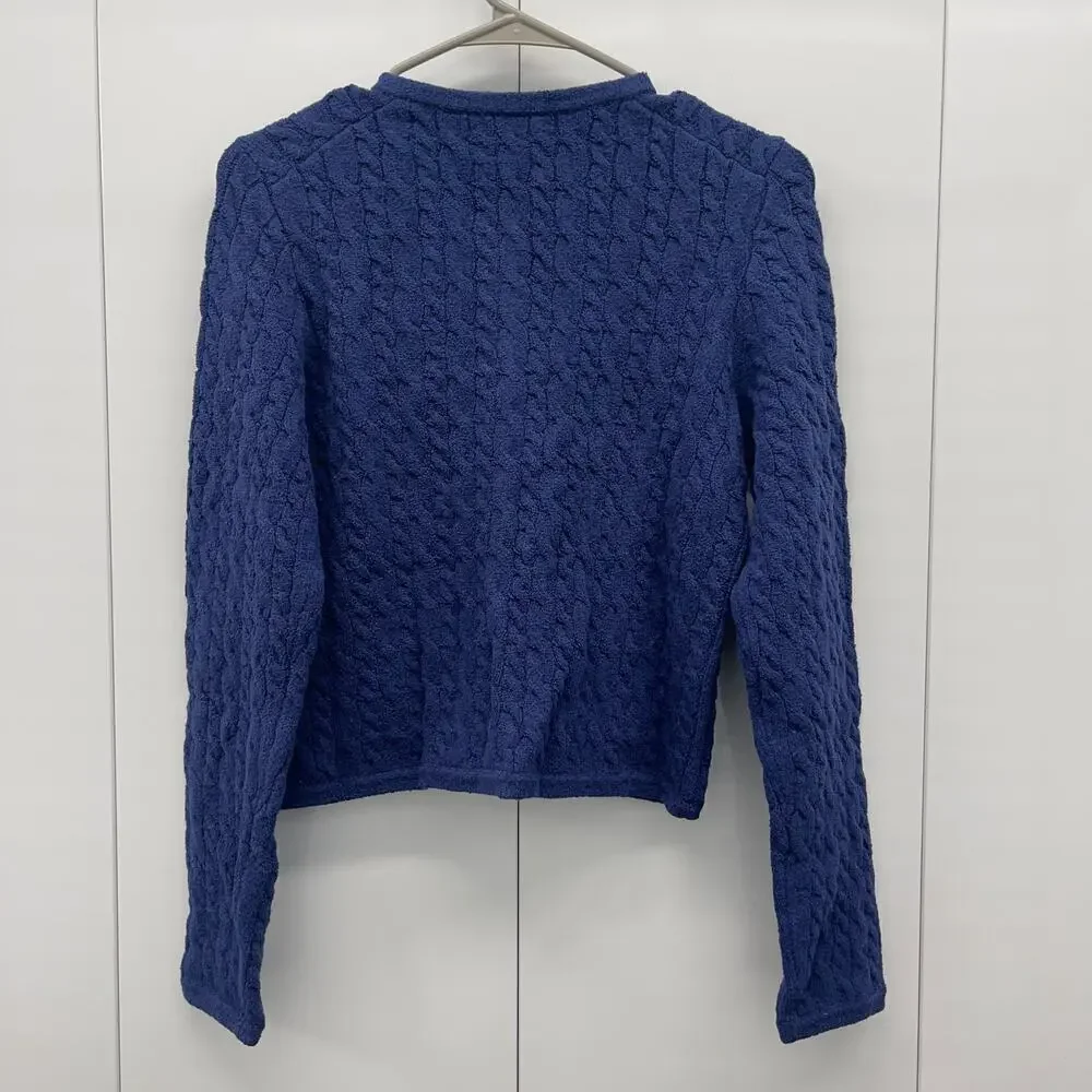 J.Crew Odette Cable Knit Sweater Lady Jacket Cotton-Blend Bouclé Navy XS NWT